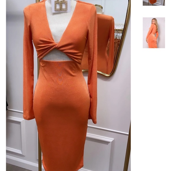 Orange midi cutout twist knot long sleeve - Picture 1 of 3